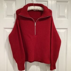 Everlane red merino half-zip sweater, size S